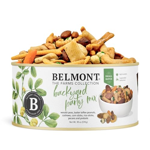 Image of Belmont Peanuts Backyard Party Mix, 18 oz (Pack of 1) | Butter Toffee Peanuts, Wasabi Peas, Cashews, Corn & Rice Sticks, Pecans, Pretzels | Simple Ingredients, No Preservatives, Hand-Seasoned