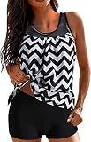 ZHONGZ Mastektomie-Badeanzüge für Frauen Bescheidene Bikini-Badeanzüge Bauchfrei Tankini-Top mit Boyshorts (XL,Schwarz)