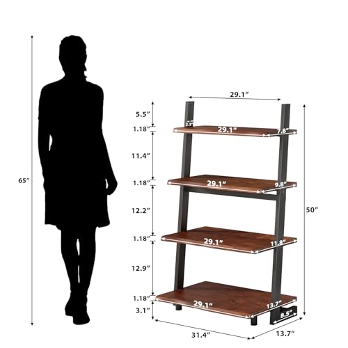 4-Tier-Solid-Wood-Ladder-Bookshelf-with-Natural-Live-Edge-Rustic-Walnut-Storage-Display-Leaning-Bookcase-Modern-Space-Saving-Shelf-for-Living-Room-Bedroom-Home-Office