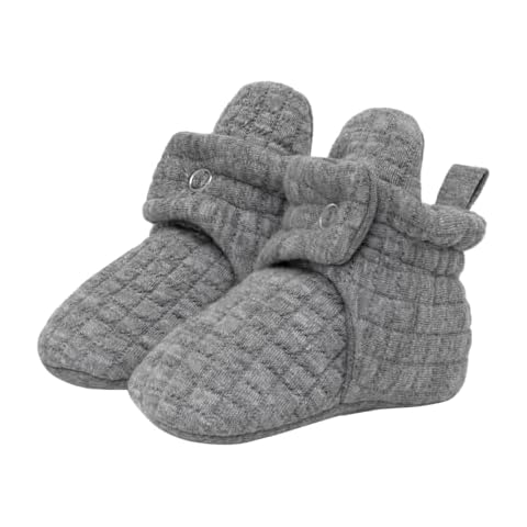 Robeez Baby Booties with Slip Resistant Soles Snap Booties, Koda Grey Jersey, 0-3 months Cover
