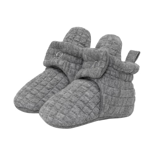 Image of Robeez Baby Girls and Boys Crib Cotton Snap Booties with Slip-Resistant Soles for Infant and Toddler, 0-18 Months