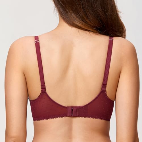 Image of DOBREVA Women's Sheer Mesh Demi Bra Underwire Balconette | Dotted Mesh, Lace Trim, See Through, Plus Size, Smooth, Soft