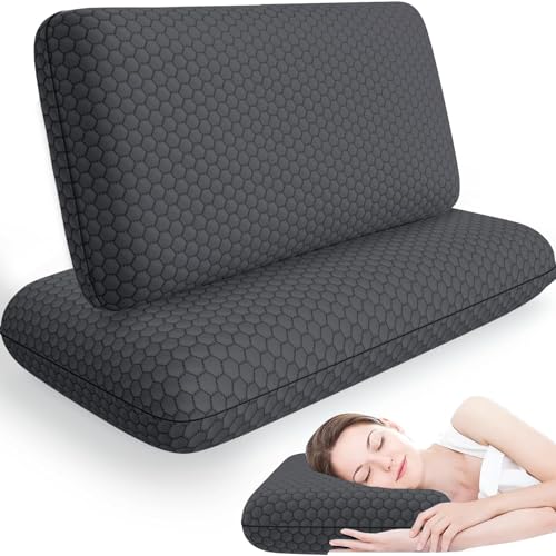 Image of CushyOasis Memory Foam Pillows for Side, Back and Stomach Sleepers, Set of 2, Bed Pillow with Washable Cover and Breathable Mesh, Bed Pillow for Sleeping (Dark Grey,Queen Size)