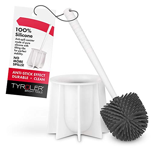 Tyroler Bright Tools Brosse WC en Silicone Antibactérienne u0096 Ensemble Brosse de Toilettes à Manche Long avec Support Hygiénique u0096 Effet Antiadhésif Facile à Nettoyer (Blanc)