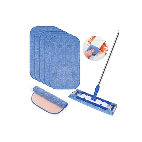 2 in 1 Microfiber Cleaning Cloth Compatible with MR SIGA Professional Microfiber Mop, etc - All-Purpose Mop Pads, Streak Free Cleaning Rags, for Use on All Surfaces, Pack of 5, Size: 42cm X 24cm