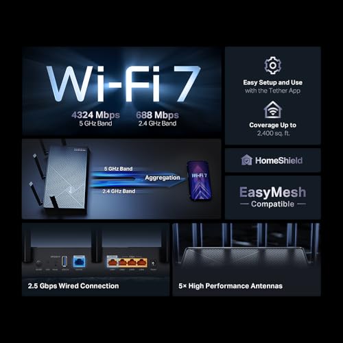 Image of TP-Link Dual-Band BE5000 WiFi 7 Router Archer BE260 | 5-Stream 5Gbps | 1x2.5G WAN+1x2.5GLAN+3x1G Ports, USB 3.0 | 5 External Antennas | VPN Clients & Server | Easy-Mesh, HomeShield, MLO, Private IOT
