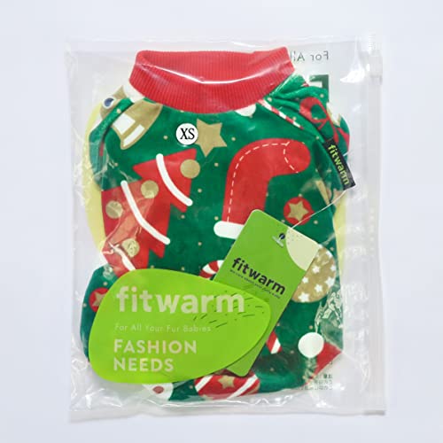 Image of Fitwarm Christmas Dog Pajamas, Dog Winter Clothes for Small Dogs Boy Girl, Lightweight Velvet Pet Jammies, Red, Green, XSmall