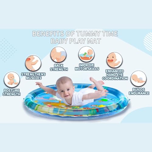 Image of Mashes 100 X 100 Infant Toy Gift Activity Play Mat,Baby Infant Toddlers Inflatable Water Play Floor Mat Children Growth Activity Tool Tummy Time Baby Water Mat Infant Toy for Newborn Baby Boy Girl Round mat (100 X 100 CM Water Play Mat)