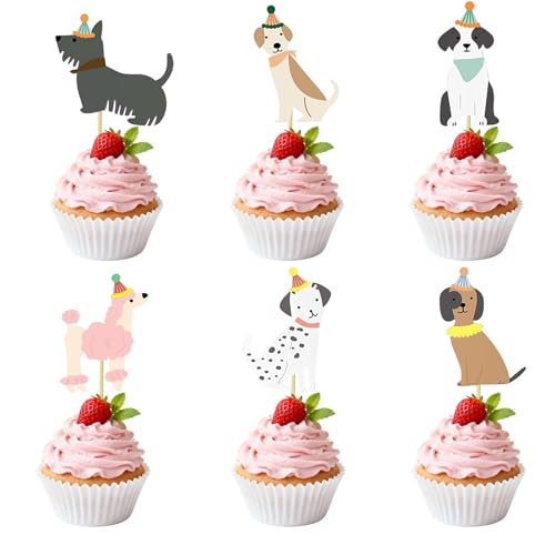 Gkhlg 36 Stück Hund Cupcake Toppers Muffin Deko Farbenfrohe Hund Geburtstag Tortendeko für Kinder Märchen Party Hundegeburtstag Babyparty Taufkuchen Zuhause