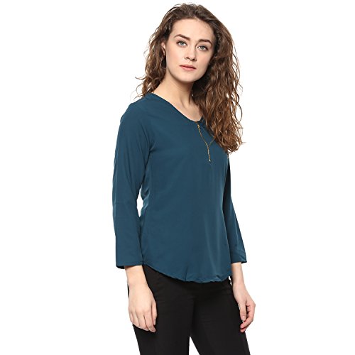 Image of mayra Women's Crepe Green Color 3 /4 Sleeve Top