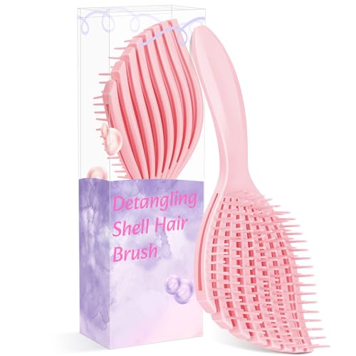 Euqvunn Cepillo Pelo Rosa Flexible, Cepillo Pelo Rizado para Cabello Húmedo & Seco, Desenredado Indoloro, Púas Suaves de Goma para Cuidado del Cuero Cabelludo, Volumen para Cabello Fino