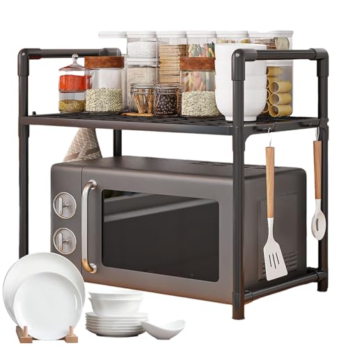 Soporte Microondas Extensible, Estante Para Horno Microondas Con GanchosEstante Para Condimentos Ensanchado, Soporte Para Máquina Pan Para Hogar, Despensa, Dormitorio, Uso Diario Al Aire Libre
