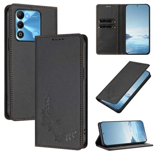 �X�}�z�P�[�X �Ή��@�� for Tecno Spark Go 2022,�Ή��@�� for Tecno Spark 9 4G / 8C 4G �yRFID�u���b�N�z�y�J�[�h�z���_�[�t�����z �}�O�l�b�g�J�� �X�^���h�@�\�t���z�X�}�z�P�[�X Black