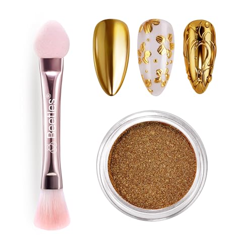 Gelab cosmetics, LLC Beetles Cat Eye Chrome Nail Powder Set, 2 in 1 Holographic Metallic Mirror Effect Chameleon Galaxy Powder with No Wipe UV Gel Top Coat Magnet for Velvet Metallic Nail Art 1g