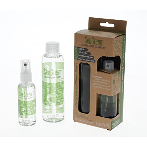 SEEGREEN Lens and Screen Cleaning KIT | Eyeglass, Sunglass and Screen Cleaner | 2oz Spray CLEANER/6oz Refill, (2) Microfiber Cleaning Cloths and (1) SLIPCASE | 8oz Care KIT