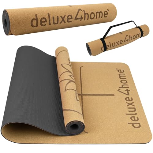 deluxe4home® Yogamatte Kork Gymnastikmatte I TPE Fitness Matte Rutschfest mit