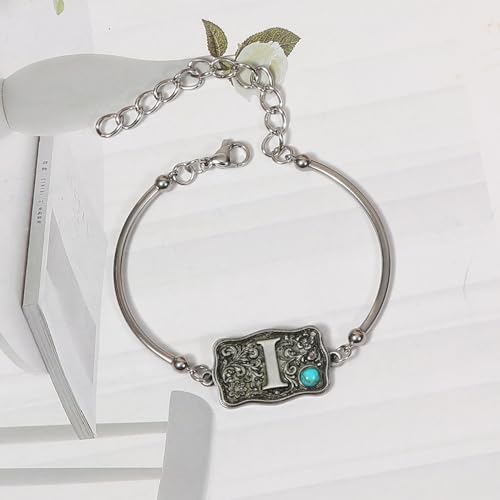Image of Belt Buckle Bracelet Initial Letter A-Z Bracelets Western Cow Tag Bracelet Belt Buckle Necklace Western Style Initial Letter Pendant Necklace