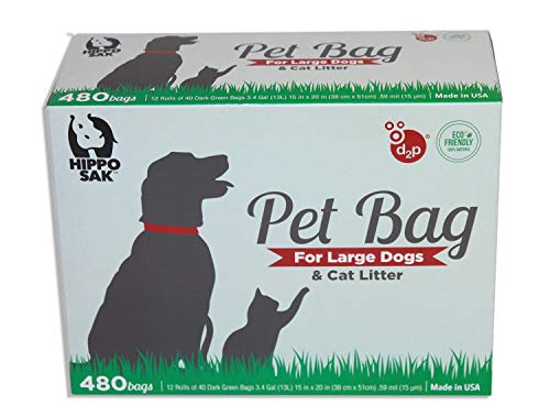 Hippo Sak Extra Large Pet Poop Bags for Large Dogs and Cat Litter 480 Count