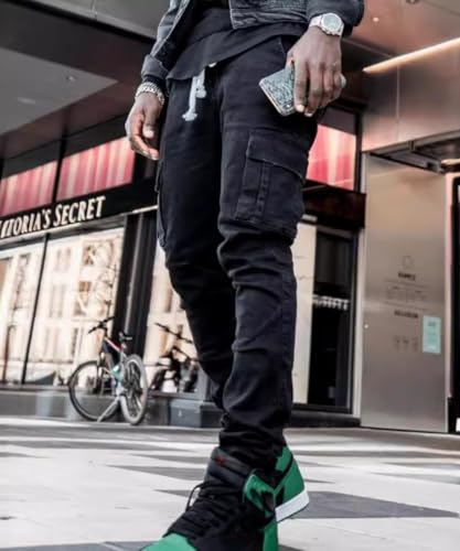 ABSECAI Mens Fashion Slim Fit Skinny Hip Hop Cargo Straps Jeans3