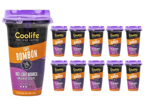 PACK 10 - Café Frío Bombón Listo para Tomar 230ml – Café Dulce y Cremoso con Granos 100% Arábica y Leche Fresca de los Alpes, Bebida Ready to Drink en Formato Vaso