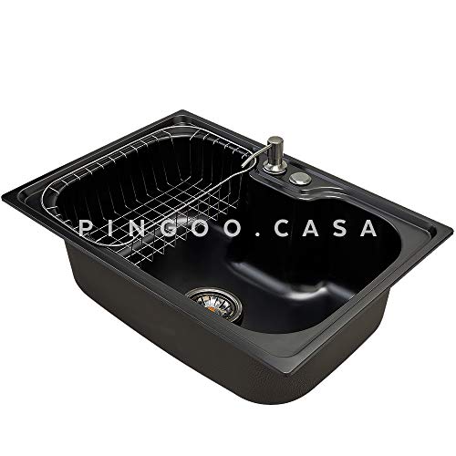 Pingoo.Casa, Kit Cuba para cozinha com Acessórios e Tábua de Corte, Aço Inox, Carajás, Preta, e Torn