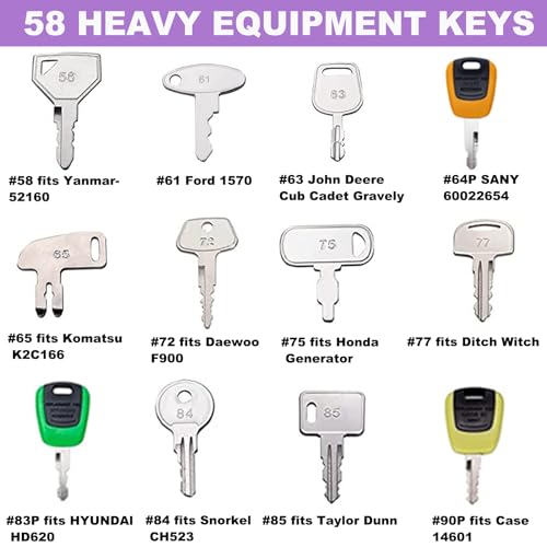 Image of 58 Heavy Equipment Key Master Set, Construction Ignition Key Heavy Machinery Fits Cat Caterpillar John Deere Komatsu Bobcat Kubota JCB Case Hyster Yanmar Daewoo Takeuchi New Holland