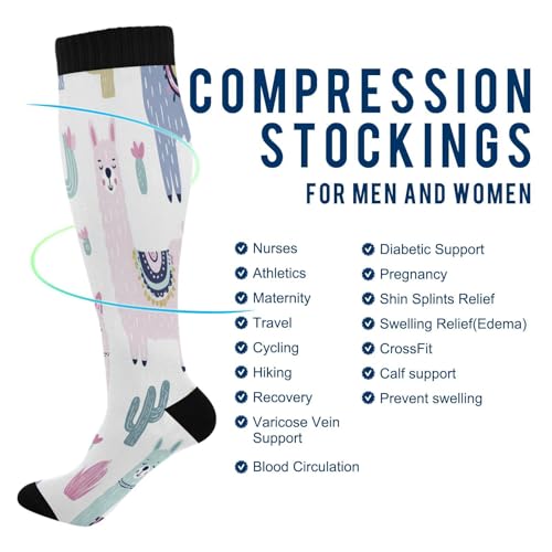 Image of Nander Funny Llama Cactus Compression Socks Women Men for (20-30mmHg) Athletic Sports,Running,Travel Knee High Stockings