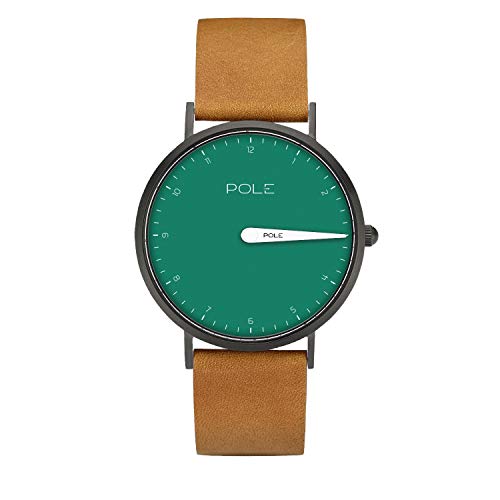 Pole Watches Reloj de Pulsera Analógico Monoaguja de Cuarzo para Mujer Esfera Aguamarina y Correa de Cuero Marrón Modelo Dagmar N-1003AQ-BL09