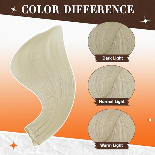 Image of Full Shine Human Hair Extensions Clip Ins, Platinum Blonde, 14 Inch 60g | 3 Pcs, Lightweight Fill Ins for Fine or Thin Hair, Lace Weft, Heat Styling Friendly, Short Hair Blending, Secure Hold