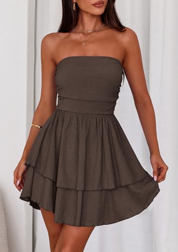 Image of PRETTYGARDEN Women's 2026 Summer Strapless Tube Mini Dress Off Shoulder Smocked Ruffle A Line Flowy Short Party Club Dresses