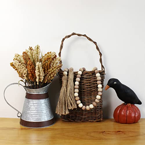 image for CVHOMEDECO. Wood Beads Garland with Tassels Farmhouse Rustic Wooden Pr