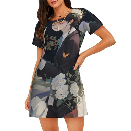 Robe de nuit légère pour femme à manches courtes motif fleurs Gardenia