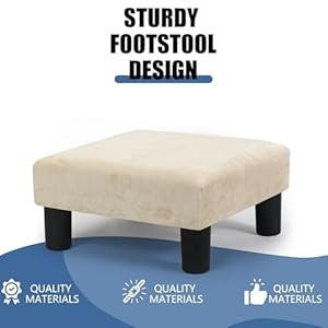 Joveco small foot rest stool ottoman 15 fabric square footstool upholstered footrest for chair under desk office living room wheat  urban country home decor