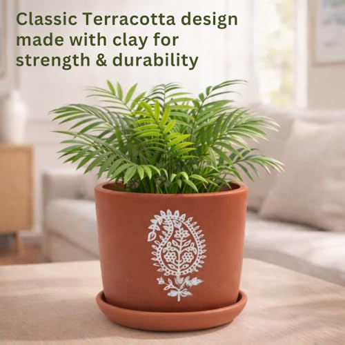 Image of Urban Upvan Terracotta Flower Pots for Garden, Dining Table & Home Decor | Elegant Planter for Living Room & Indoor Plants| Paisley