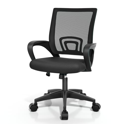 Magshion Ergonomic Office Desk Chair, Mid-Back Mesh Computer Chair, Swivel Chair with Breathable Backrest & Lumbar Support, Adjustable Height for Gaming, Work, Study, 300 Lbs Capacity, Black
