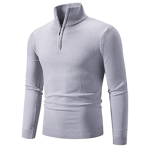 Mens Turtleneck Ribbed Knitted Sweater Quarter Zipper Casual Long Sleeve Slim Fit Pullover Tops Winter Warmth Sweater