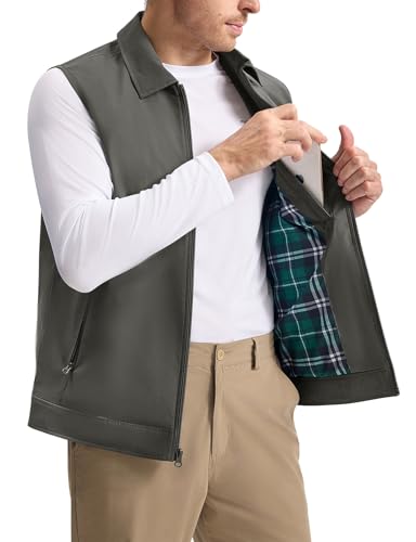 Rdruko Men's Golf Vest Lightweight Outerwear Windproof Water Resistant Grid Lining Vest with Zipper Pockets for Casual2