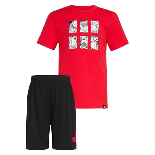 Image of adidas Boys' Short Sleeve Cotton Tee Shirt and Logo Short Set