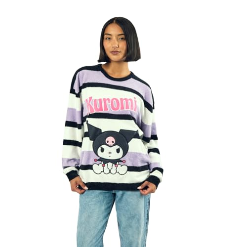 Bioworld Kuromi Character Sitting Womens Purple & White Eyelash Sweater-Medium