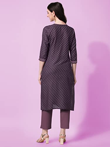 Image of MIRCHI FASHION Women Rayon Sequin Embroidery and Polka Dots Print Straight Kurta