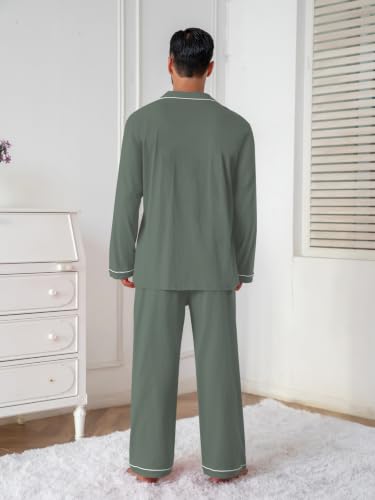 Image of QZH.DUAO Mens Pajama Set 100% Cotton Long Sleeve Button Down PJs