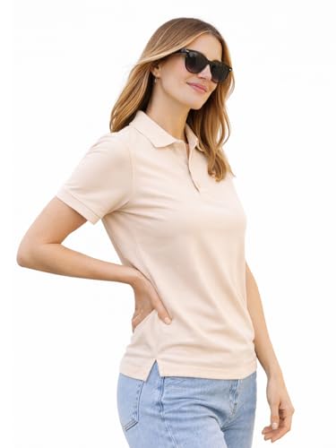Image of Juneberry Women's Cotton Lycra Polo T- Shirt, Short Sleeve Casual Top, Soft, Lightweight, Stretchable & Stylish, Versatile Everyday Wear, Sizes S-2XL