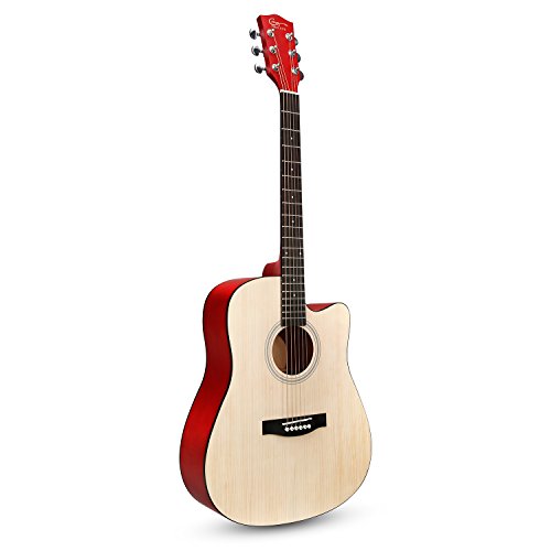 Image of Acoustic Guitar 41 inch Full Size Cutaway Steel String Folk Guitar for Beginners, Adults with Gig Bag, Extra Strings and Polishing Cloth GU-2 (Cutaway)