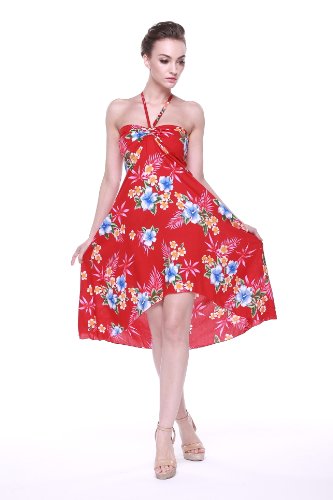 Image of Women's Hawaiian Luau Halter Dress in Signature Prints | Sleeveless halter dress, high-low hem; Hawaiian floral print; soft rayon, machine washable; luau, beach, cruise, party