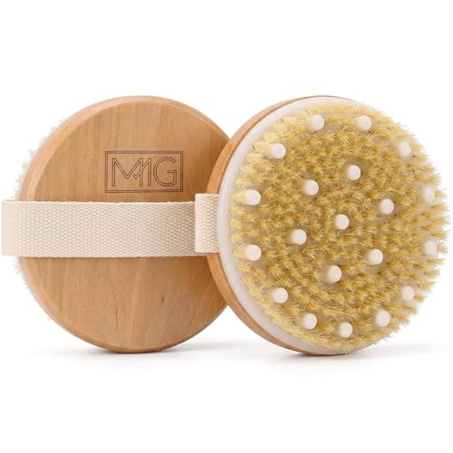 MMG Dry & Bath Body Brush Handheld & Long Handle Exfoliating Brushes for Wet/Dry Brushing Lymphatic Drainage Cellulite Care and Full-Body Scrubbing for Men & Women (Handheld)