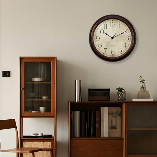 Image of KECYET 14 Inch Wall Clocks Battery Operated Silent Non-Ticking Analog Wall Clock Vintage Retro Rustic Style Decorative for Living Room Kitchen Home Office(Bronze)