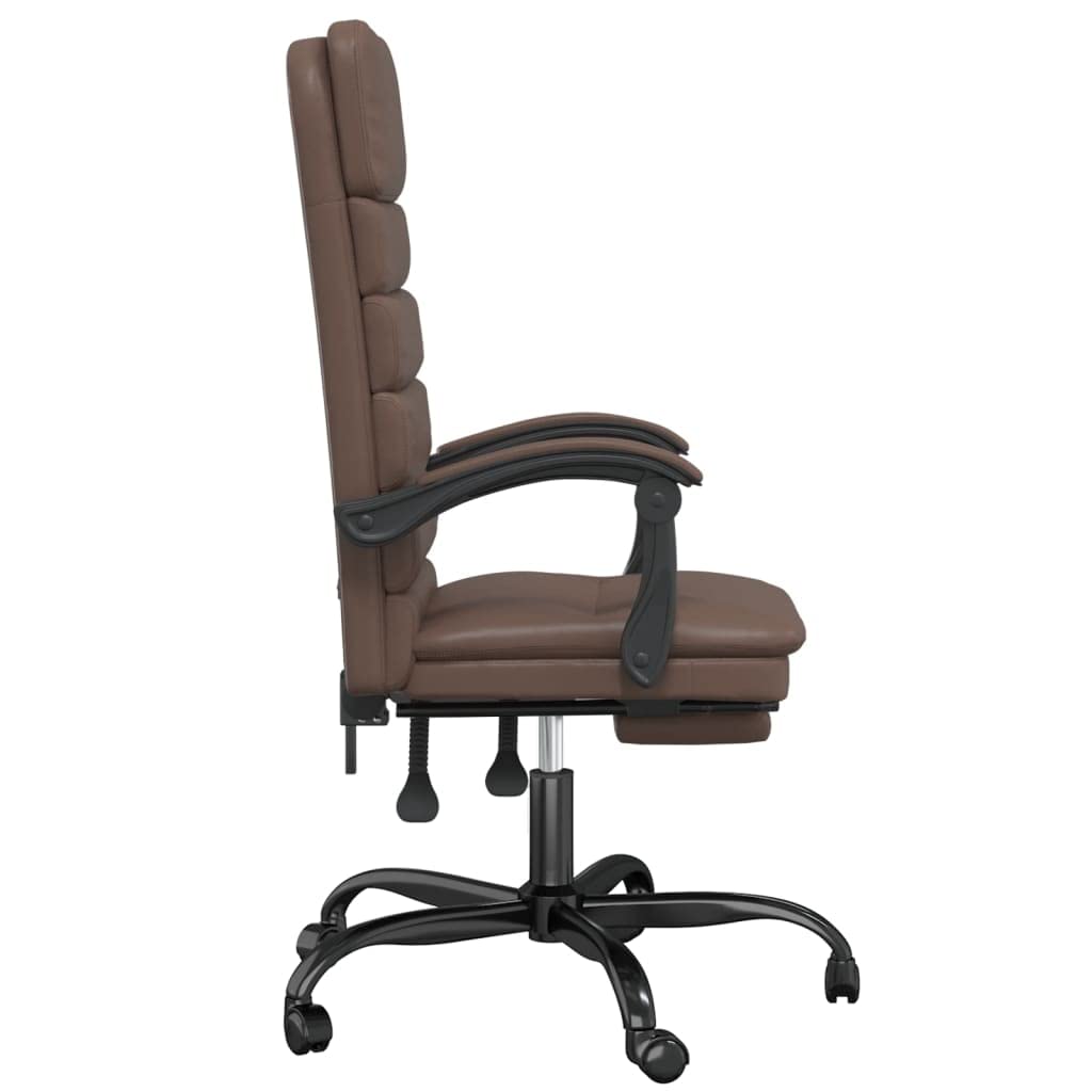 Silla de oficina con función de masaje y respaldo ajustable de piel sintética marrón, silla giratoria con reposabrazos y ruedas, silla de trabajo ergonómica para oficina en casa y oficina