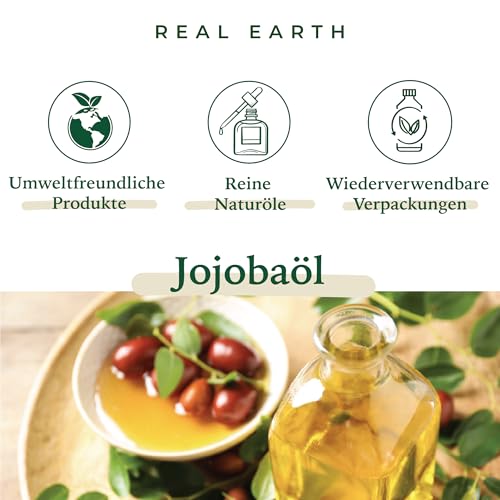 Jojobaöl Bio 100ml – 100% Reines & Kaltgepresstes Gesichtsöl – Für Haut, Haare, Nägel – Feuchtigkeitspflege gegen Akne, Falten & Dehnungsstreifen – Vegan – Real Earth