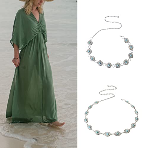 appuivbt Western Turquoises Chain Belt for Women Waist Chain Belt Belly Chain for Dress Body Chain Jewelry2