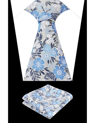 Image of Alizeal Mens 3.15'' Natural Flower Pattern Tie with Floral Pocket Square Set